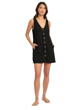 Splendid Gray/Dark Navy Sleeveless Linen-Blend mini dress